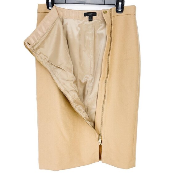 J.CREW Office Pencil Skirt Assymetrical Zip Wool Camel Tan sz 6 Tall - Picture 8 of 9